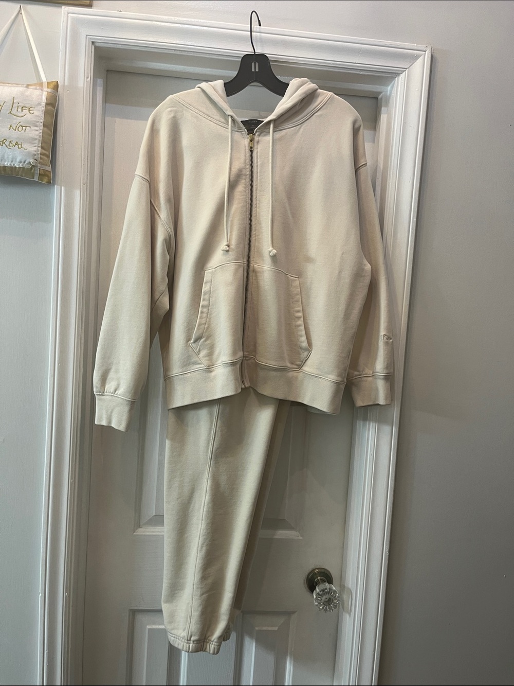 J Crew Women's Cream Zipper Hoodie & Joggers Set